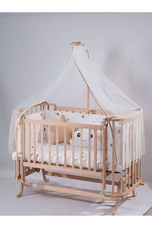 Mabela Beşik Ahşap Kahverengi Yıldızlı Uyku Seti - kahve - 11