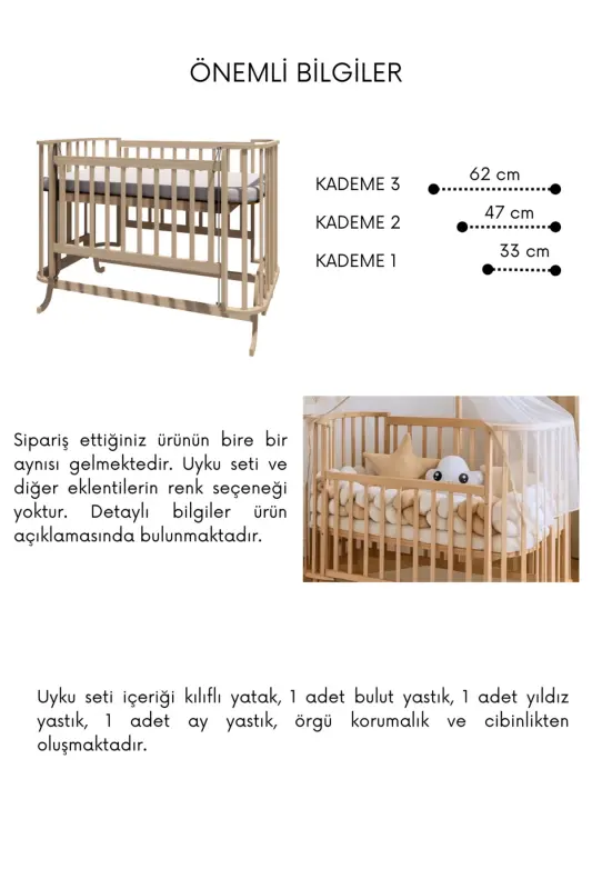 Mabela Beşik Ahşap Kahverengi Yıldızlı Uyku Seti - kahve - 6
