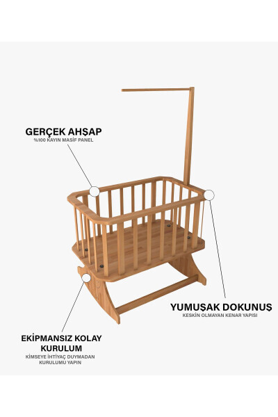 Doğal Masif Ahşap Hazaki Beşik - 5