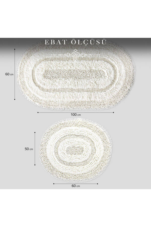 Doğal Pamuklu Spagetti Oval Krem 2'li Banyo Paspası Seti Banyo Halısı Klozet Takımı - Krem - 7