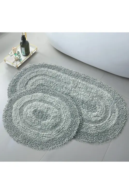 Doğal Pamuklu Spagetti Oval Mint 2'li Banyo Paspası Seti Banyo Halısı Klozet Takımı-Su Yeşili - BONNY HOME