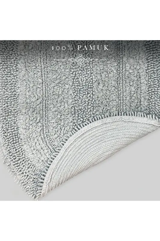 Doğal Pamuklu Spagetti Oval Mint 2'li Banyo Paspası Seti Banyo Halısı Klozet Takımı-Su Yeşili - 2