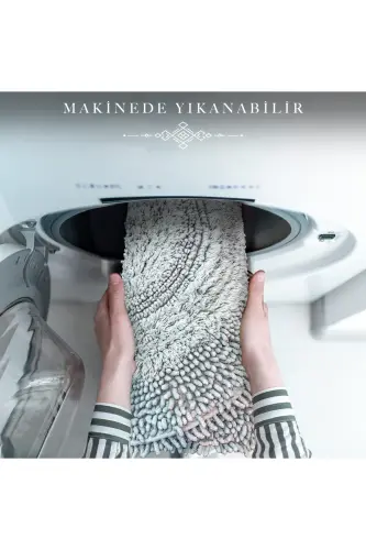 Doğal Pamuklu Spagetti Oval Mint 2'li Banyo Paspası Seti Banyo Halısı Klozet Takımı-Su Yeşili - 6