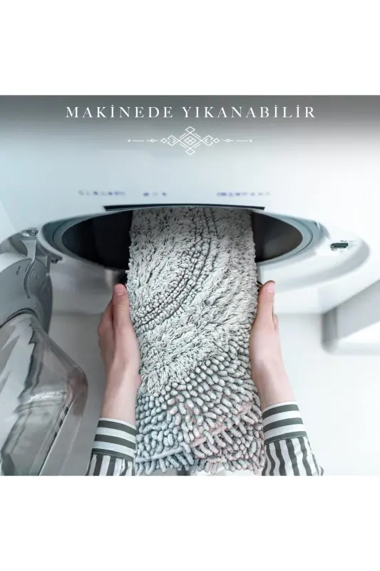 Doğal Pamuklu Spagetti Oval Mint 2'li Banyo Paspası Seti Banyo Halısı Klozet Takımı-Su Yeşili - 6