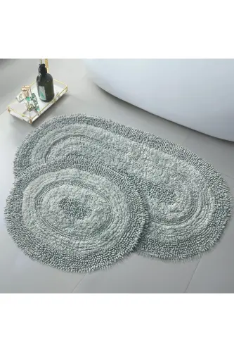 Doğal Pamuklu Spagetti Oval Mint 2'li Banyo Paspası Seti Banyo Halısı Klozet Takımı-Su Yeşili - 1