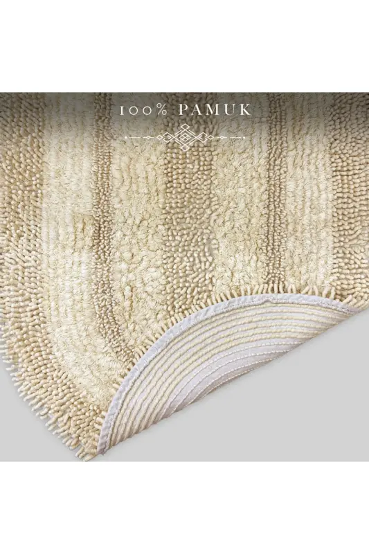 Doğal Pamuklu Spagetti Oval Vizon 2'li Banyo Paspası Seti Banyo Halısı Klozet Takımı-Vizon - 2