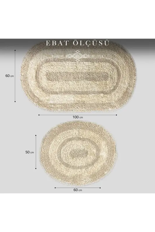 Doğal Pamuklu Spagetti Oval Vizon 2'li Banyo Paspası Seti Banyo Halısı Klozet Takımı-Vizon - 7