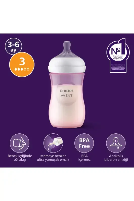 SCY903/11 Doğal Tepkili Pp Pembe Biberon 260ml 3+ay - PHILIPS AVENT