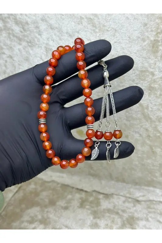 Doğaltaş Kırmızı Akik Taşı Tesbih 33'lü - Özel Kozalı - KIRMIZI - 1