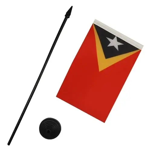 East Timor Table Flag 4'' x 6'' - East Timorese Desk Flag 15 x 10 cm. - Black plastic stick and base - AZ FLAG - 3
