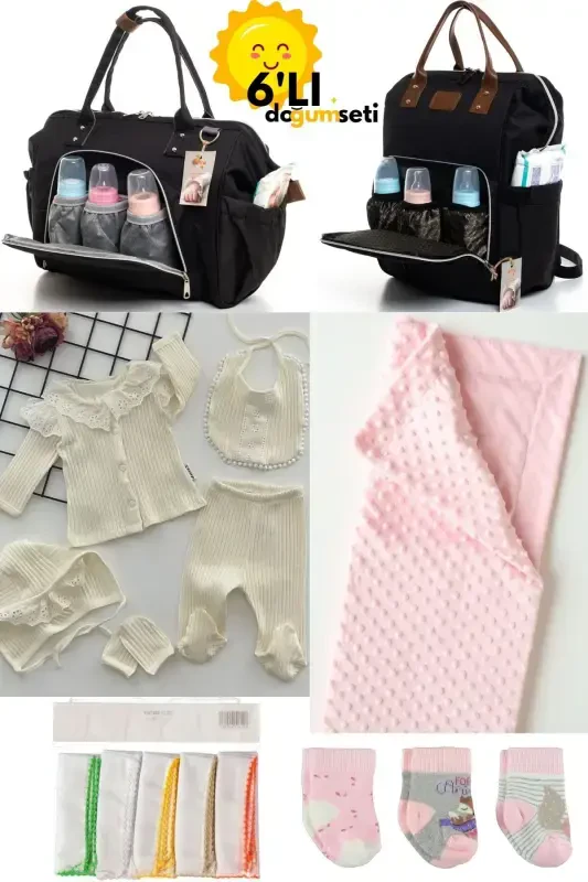 Doğum Seti Bebek Bakım Sırt Ve Omuz Çantası, Hastane Çıkışı, Battaniye, 10'lu Mendil Ve 3'lü Çorap-SİYAH - 1