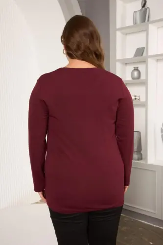 Doira Tosh Ishlamali Katta Beden Bluz Bordo - 5
