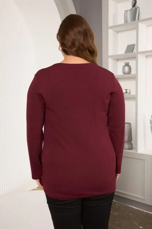 Doira Tosh Ishlamali Katta Beden Bluz Bordo - 5