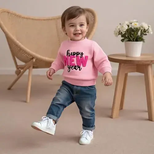 Doisbetthsay Baby Girl Boy Sweatshirts Toddler Trendy Solid Color Crew Neck Long Sleeve Pullovers Child Loose Top - 3