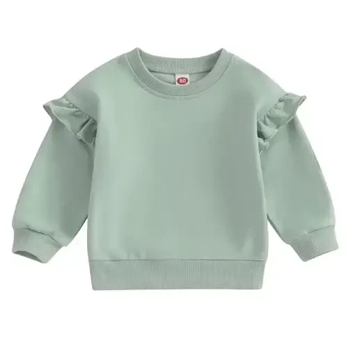 Doisbetthsay Baby Girl Boy Sweatshirts Toddler Trendy Solid Color Crew Neck Long Sleeve Pullovers Child Loose Top - DOISBETTHSAY