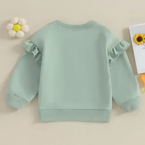 Doisbetthsay Baby Girl Boy Sweatshirts Toddler Trendy Solid Color Crew Neck Long Sleeve Pullovers Child Loose Top - 4