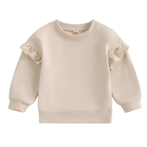 Doisbetthsay Baby Girl Boy Sweatshirts Toddler Trendy Solid Color Crew Neck Long Sleeve Pullovers Child Loose Top - 1