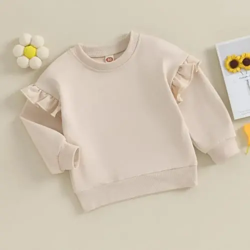 Doisbetthsay Baby Girl Boy Sweatshirts Toddler Trendy Solid Color Crew Neck Long Sleeve Pullovers Child Loose Top - 3
