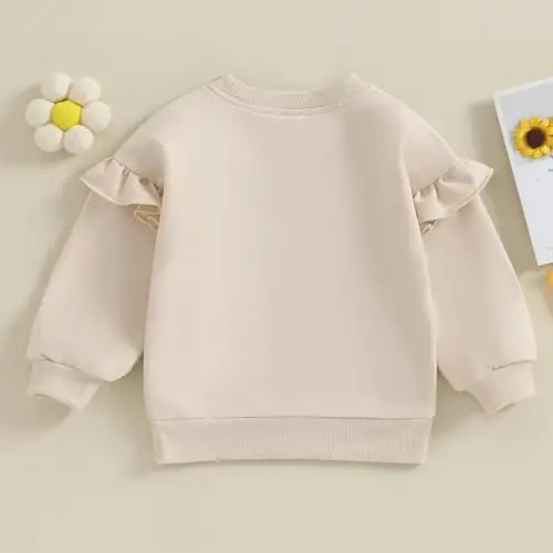 Doisbetthsay Baby Girl Boy Sweatshirts Toddler Trendy Solid Color Crew Neck Long Sleeve Pullovers Child Loose Top - 4