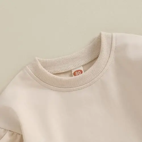 Doisbetthsay Baby Girl Boy Sweatshirts Toddler Trendy Solid Color Crew Neck Long Sleeve Pullovers Child Loose Top - 5
