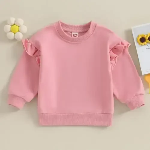Doisbetthsay Baby Girl Boy Sweatshirts Toddler Trendy Solid Color Crew Neck Long Sleeve Pullovers Child Loose Top - MODAZONE (1)