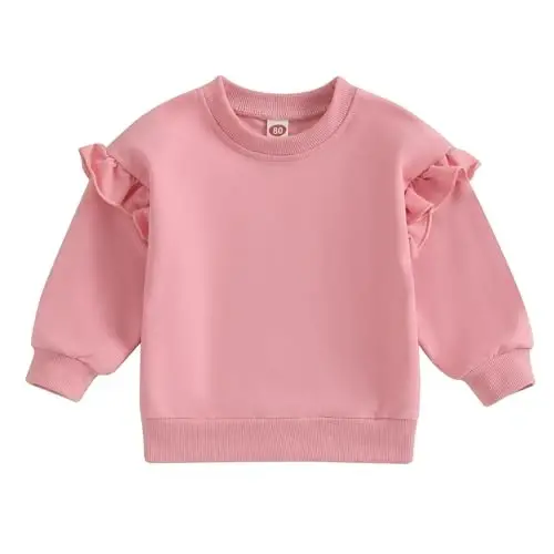 Doisbetthsay Baby Girl Boy Sweatshirts Toddler Trendy Solid Color Crew Neck Long Sleeve Pullovers Child Loose Top - 1