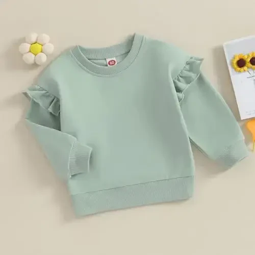 Doisbetthsay Baby Girl Boy Sweatshirts Toddler Trendy Solid Color Crew Neck Long Sleeve Pullovers Child Loose Top - 3