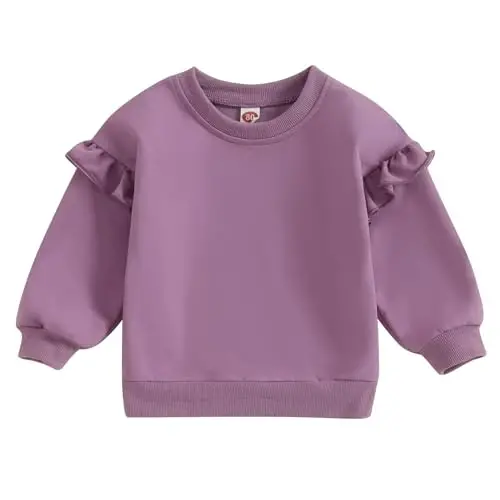 Doisbetthsay Baby Girl Boy Sweatshirts Toddler Trendy Solid Color Crew Neck Long Sleeve Pullovers Child Loose Top - 1