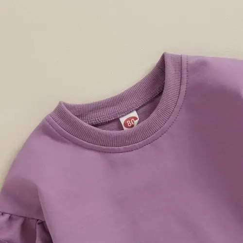 Doisbetthsay Baby Girl Boy Sweatshirts Toddler Trendy Solid Color Crew Neck Long Sleeve Pullovers Child Loose Top - 5