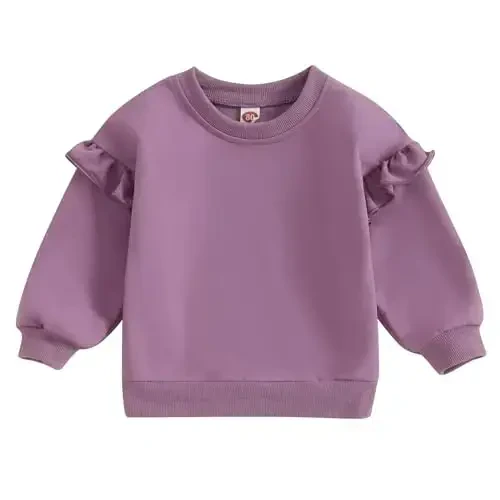 Doisbetthsay Baby Girl Boy Sweatshirts Toddler Trendy Solid Color Crew Neck Long Sleeve Pullovers Child Loose Top - DOISBETTHSAY