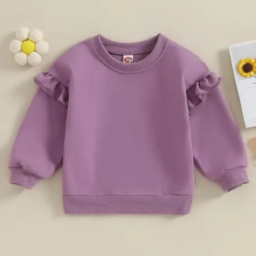 Doisbetthsay Baby Girl Boy Sweatshirts Toddler Trendy Solid Color Crew Neck Long Sleeve Pullovers Child Loose Top - 2