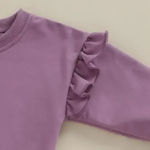 Doisbetthsay Baby Girl Boy Sweatshirts Toddler Trendy Solid Color Crew Neck Long Sleeve Pullovers Child Loose Top - 6
