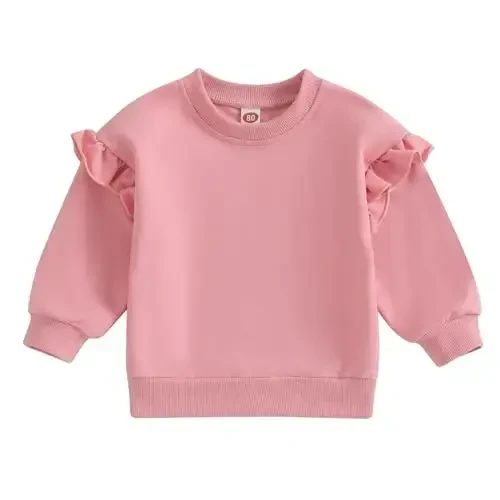 Doisbetthsay Baby Girl Boy Sweatshirts Toddler Trendy Solid Color Crew Neck Long Sleeve Pullovers Child Loose Top 