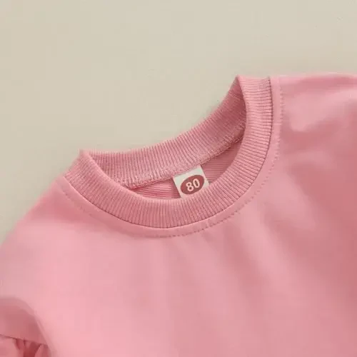 Doisbetthsay Baby Girl Boy Sweatshirts Toddler Trendy Solid Color Crew Neck Long Sleeve Pullovers Child Loose Top - 5