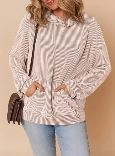 Dokotoo Ayollar Pullover Xudilari Sweatshirtlar Kundalik Bo'sh Uzun Qisma Qovurg'ali Trikotaj Ko'ylaklar - 3