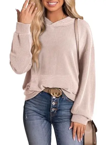 Dokotoo Ayollar uchun Kundalik Katta o'lchamli Hoodie Uzun Qisma Sviter Qattiq Pulover Qovurg'ali Trikotaj Toplar - 6