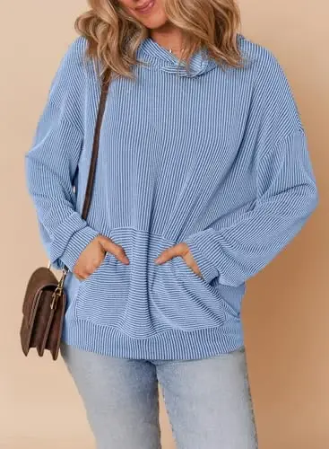 Dokotoo Ayollar uchun kundalik katta o'lchamli uzun yengli sviter qattiq pullover qovurg'ali trikotaj toplari - 4