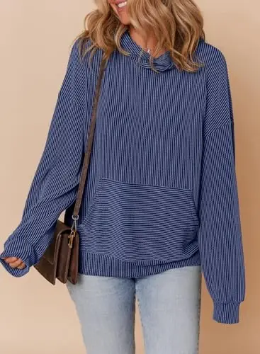 Dokotoo Ayollarining Pullover Xudi Sviterlari Kundalik Bo'sh Uzun Yengli Qovurg'ali Trikotaj Ko'ylaklar - 5