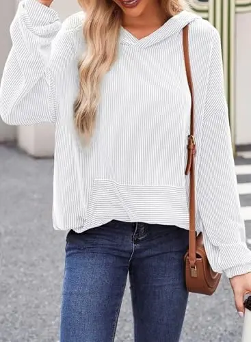 Dokotoo Hoodies for Women 2026 Casual Oversized Hoodie Long Sleeve Sweatshirt Solid Pullover Ribbed Knit Tops - 3