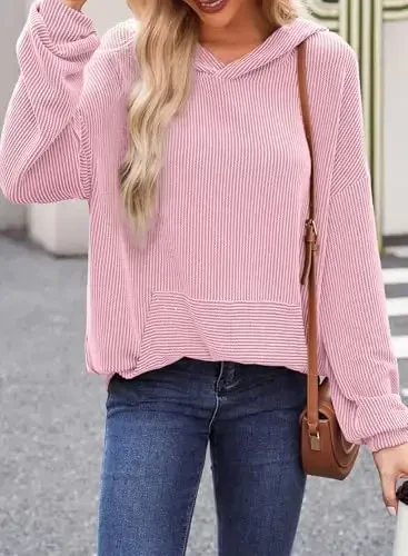 Dokotoo Hoodies for Women Casual Oversized Hoodie Long Sleeve Sweatshirt Solid Pullover Ribbed Knit Tops - 1