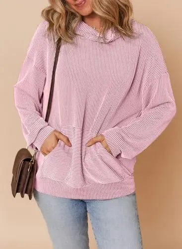 Dokotoo Hoodies for Women Casual Oversized Hoodie Long Sleeve Sweatshirt Solid Pullover Ribbed Knit Tops - 4