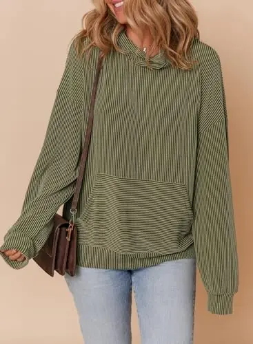 Dokotoo Women's Pullover Hoodies Sweatshirts Casual Loose Long Sleeve Ribbed Knit Shirts - 4