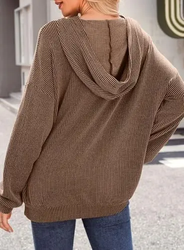 Dokotoo Hoodies for Women 2026 Casual Oversized Hoodie Long Sleeve Sweatshirt Solid Pullover Ribbed Knit Tops - 2