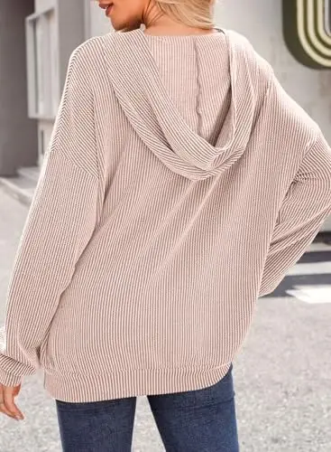 Dokotoo Hoodies for Women 2026 Casual Oversized Hoodie Long Sleeve Sweatshirt Solid Pullover Ribbed Knit Tops - 2
