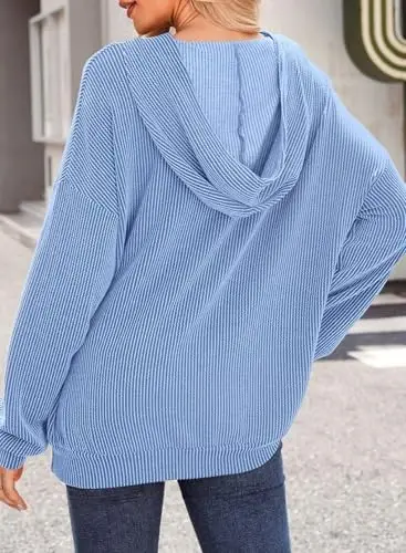 Dokotoo Hoodies for Women 2026 Casual Oversized Hoodie Long Sleeve Sweatshirt Solid Pullover Ribbed Knit Tops - 2