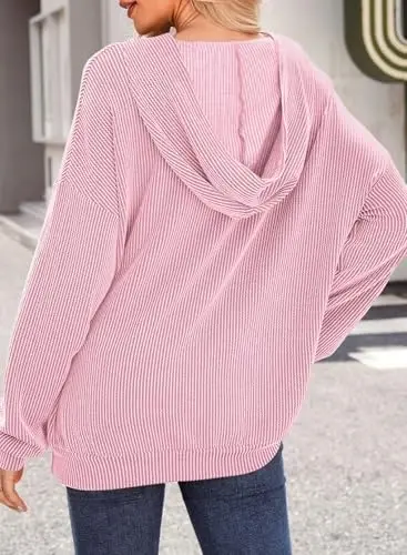 Dokotoo Hoodies for Women 2026 Casual Oversized Hoodie Long Sleeve Sweatshirt Solid Pullover Ribbed Knit Tops - 2