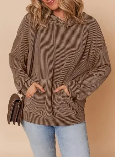 Dokotoo Women's Pullover Hoodies Sweatshirts Casual Loose Long Sleeve Ribbed Knit Shirts - 4