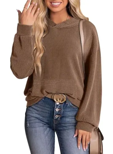 Dokotoo Hoodies for Women 2026 Casual Oversized Hoodie Long Sleeve Sweatshirt Solid Pullover Ribbed Knit Tops 