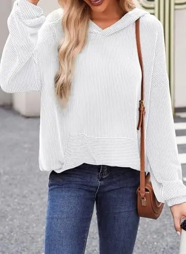 Dokotoo Women's Pullover Hoodies Sweatshirts Casual Loose Long Sleeve Ribbed Knit Shirts - Modazone