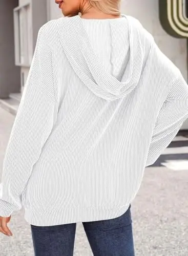 Dokotoo Women's Pullover Hoodies Sweatshirts Casual Loose Long Sleeve Ribbed Knit Shirts - 2